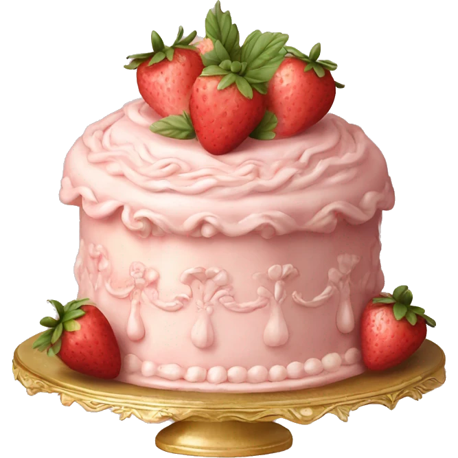 vintage rococo pale pink cake with strawberries emoji