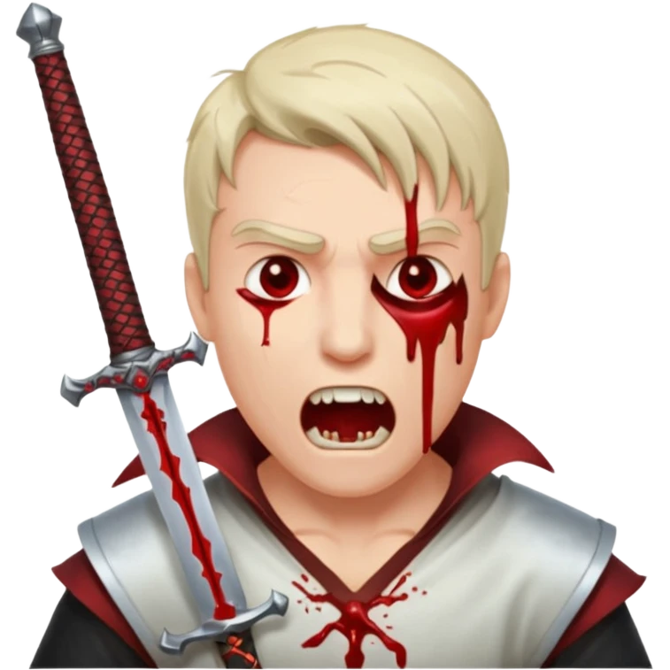 seppuku. man stabbing himself. sword going into the man. invisible background. it must show the pain as the sword goes through. blood dripping from the tip. the guy's head should be up with his mouth open in pain emoji