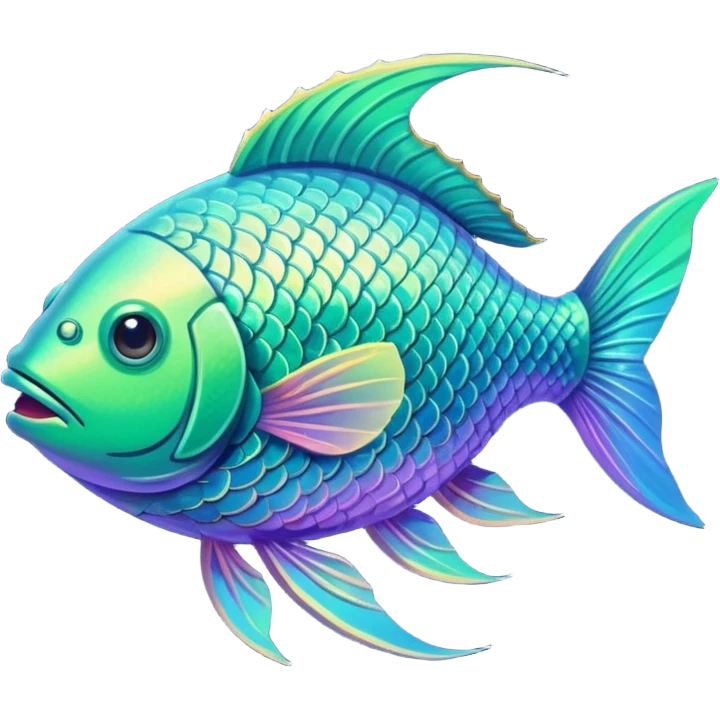 the flat side view of a green divine fictional fish emoji