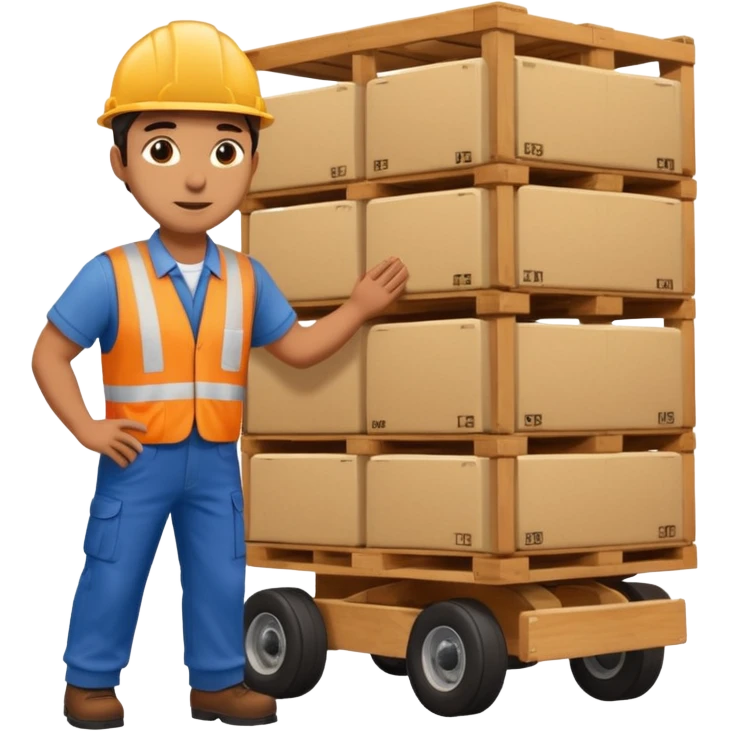 Worker with pallet in truck, import. emoji