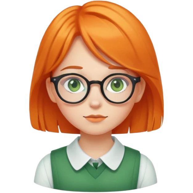 orange-haired shy nerd girl with round glasses and green eyes emoji