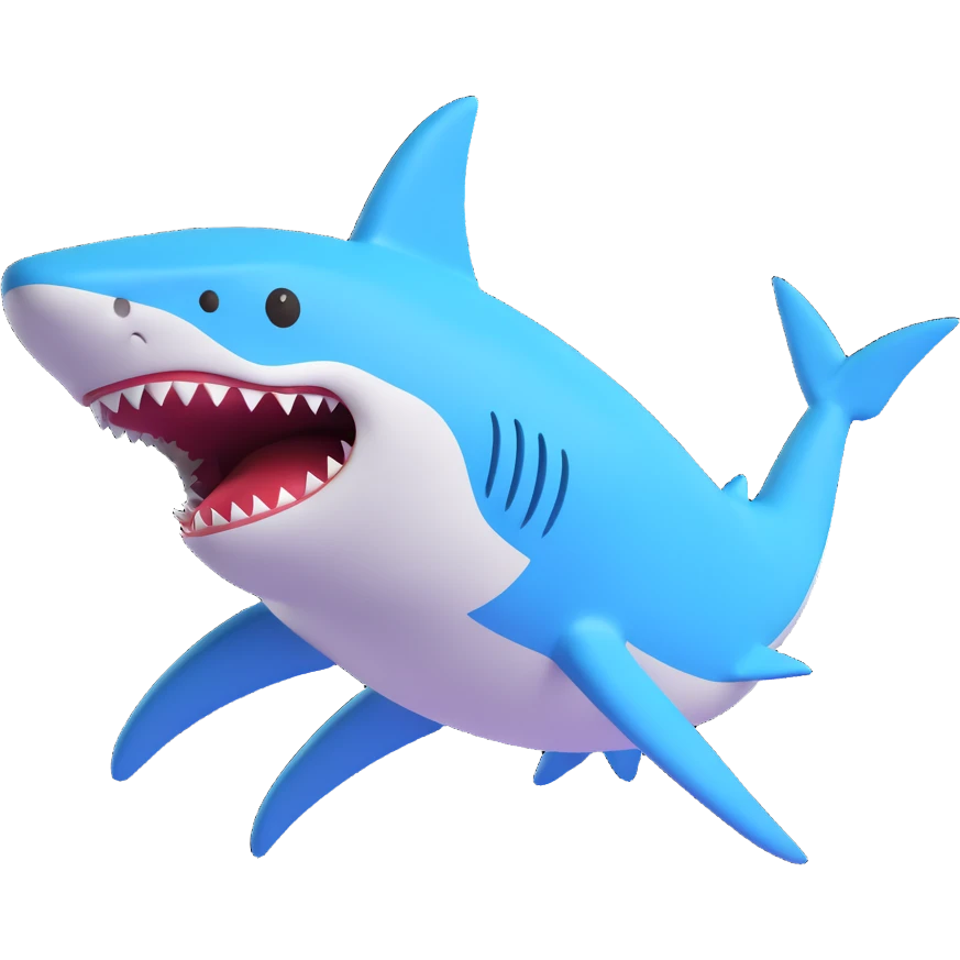 flying shark, playful expression, floating in the air emoji
