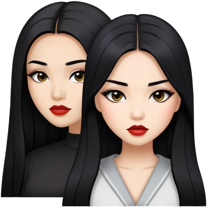 baddie with Asian and Latina features, long straight black hair, makeup, white skin emoji