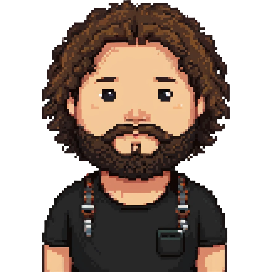 tan guy with mid-length brown and black curly hair like LaMelo Ball, beard, chubby build emoji