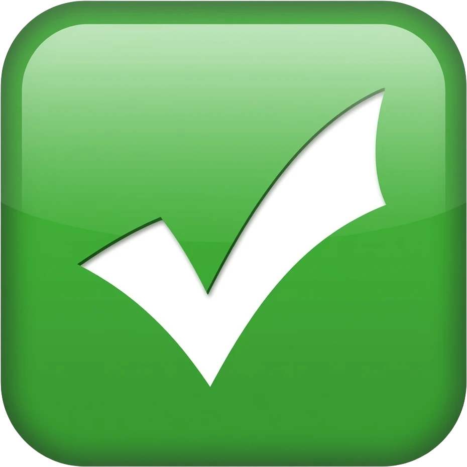 a correct mark tick emoji, futurstic, tech, simple, 2D, utilitarian, Green background, white tick, sharp edges emoji