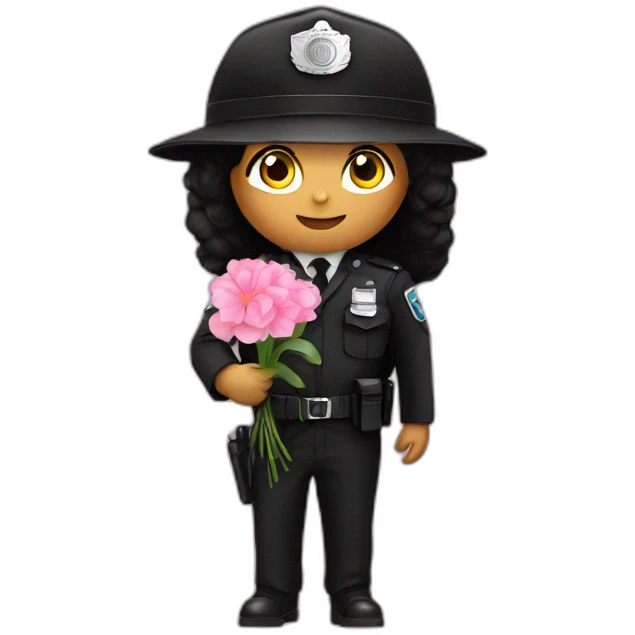 Black uniform - anti-terrorism police holding - pink flowers emoji