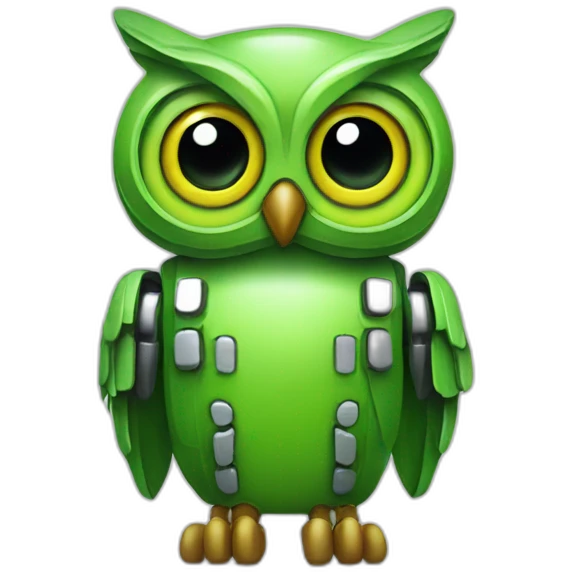 Robotic-green-owl-happy emoji