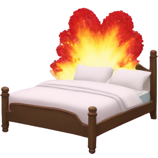 bed with rosepedals and hearts with explosion emoji