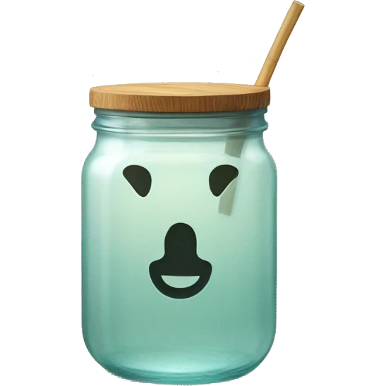 clear textured glass with wood lid and straw no face emoji