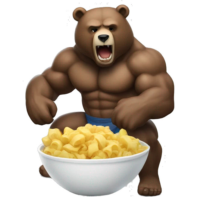 A muscular bear man eating corrent emoji