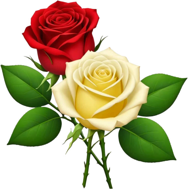 One red flower and one white flower and one small yellow rose below them in bouquet  emoji