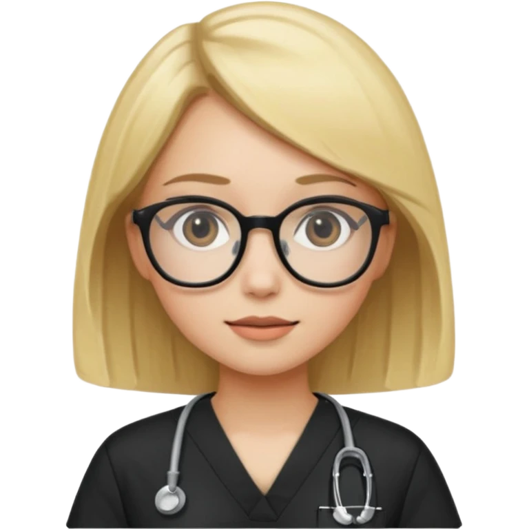 A girl in black scrubs with a blonde bob and glasses emoji