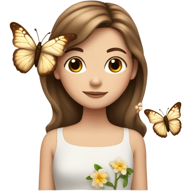 White girl with brown hair flowers and butterflies  emoji