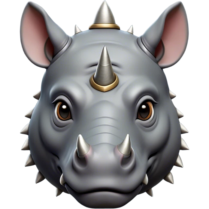 Cinematic Noble Rhinoceros Portrait Emoji, Poised and regal, with a massive, powerful build and a thick, armored hide of slate gray, deep-set soulful piercing eyes, Simplified yet sharp and sophisticated features, highly detailed, glowing with a soft, dignified glow, high shine, intelligent and formidable, stylized with an air of ancient might, focused and attentive, soft glowing outline, capturing the essence of a watchful and commanding behemoth, so majestic it feels as though it could charge out of the screen with effortless authority! emoji