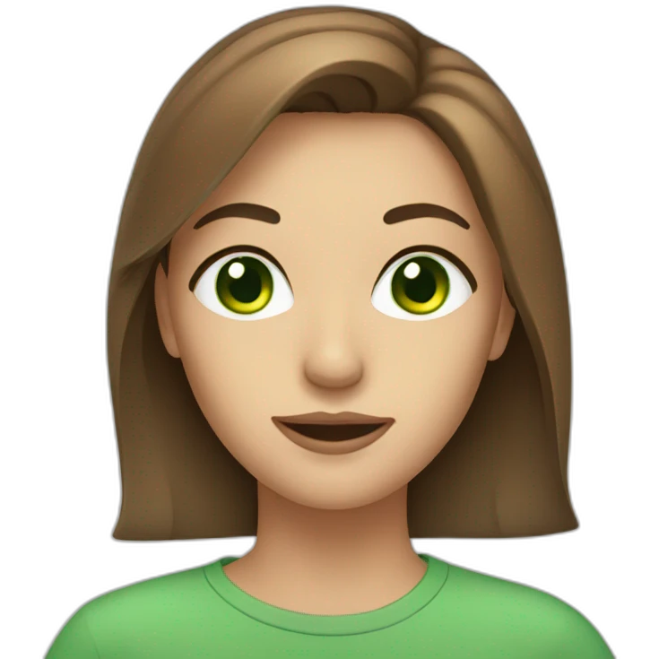 women face and long brown hair and green eyes emoji