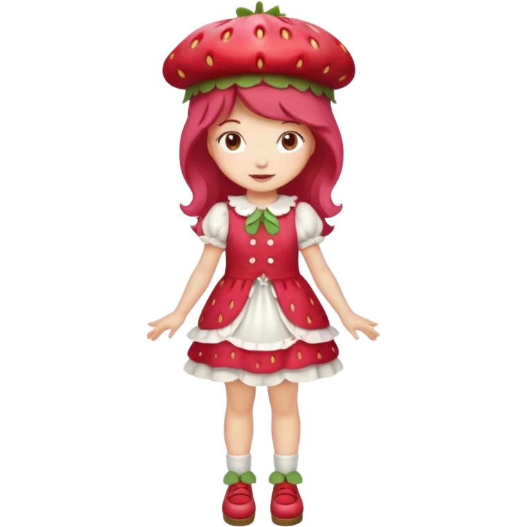Strawberry shortcake human girl full body and legs with a strawberry hat on her head and dress without a cake emoji