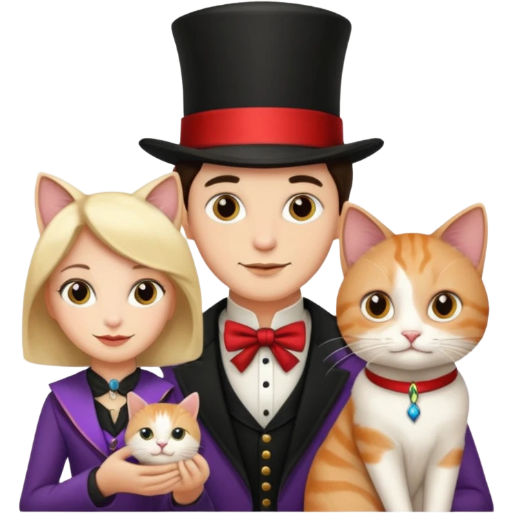 magician couple and their pet cat emoji