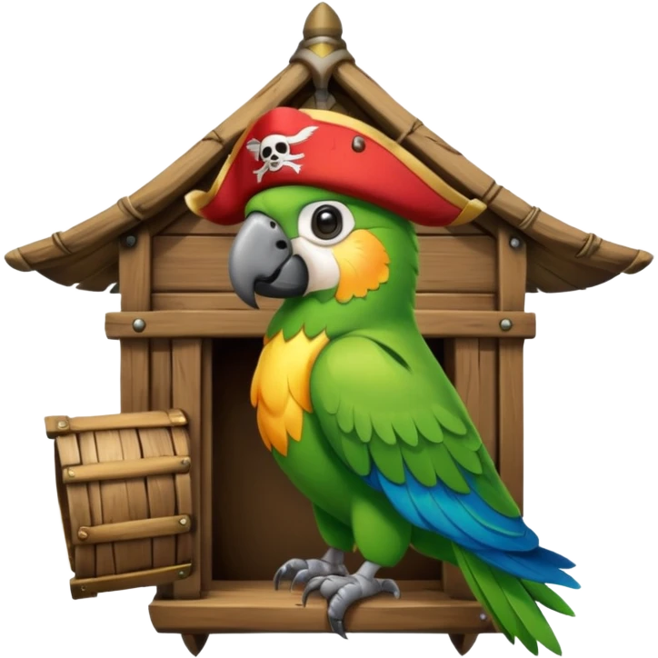 frontal view of a Flying pirat parrot with a pirat hut emoji
