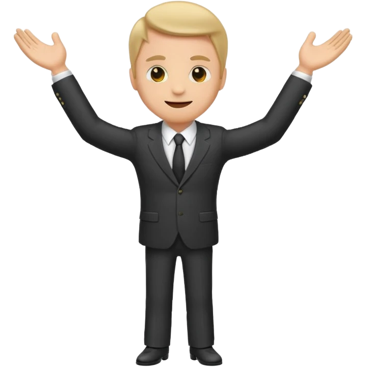 Emoji-style sticker of a man in a suit with arms spread wide to the sides emoji