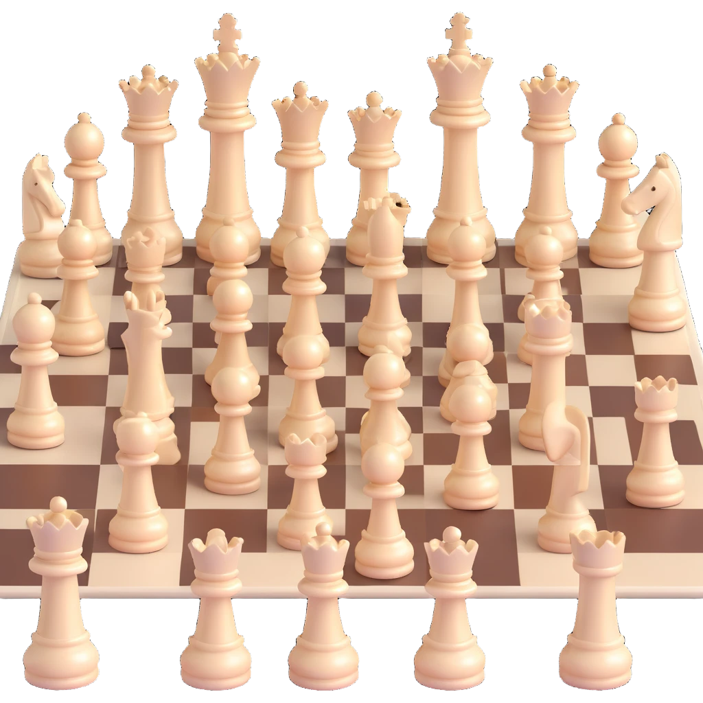 full chess set, all pieces in classic white, glossy finish, simple and elegant, no text emoji