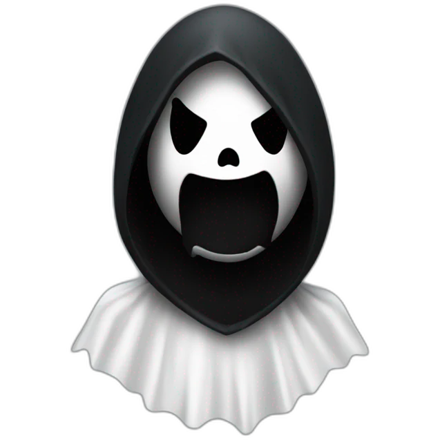 Ghostface with his black costume ans with a big mouth emoji