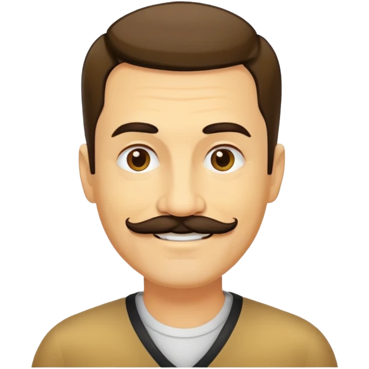 đàn ông 50 tuổi, da vàng, có ria mép màu đen, tóc undercut ngắn màu nâu, cười mỉm  emoji