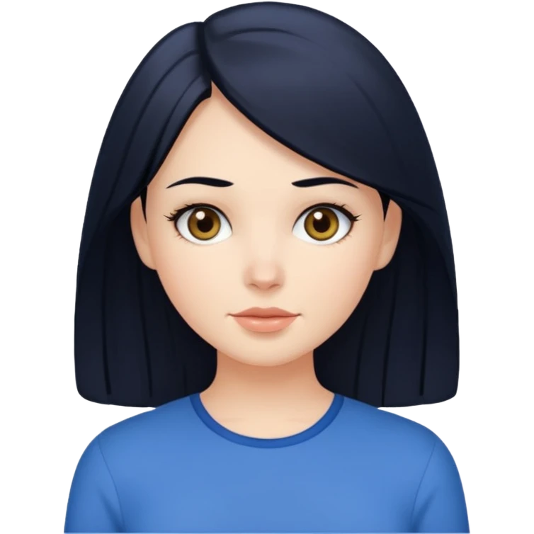 Create a white girl, with black hair, hazel eyes, blue blouse.    emoji