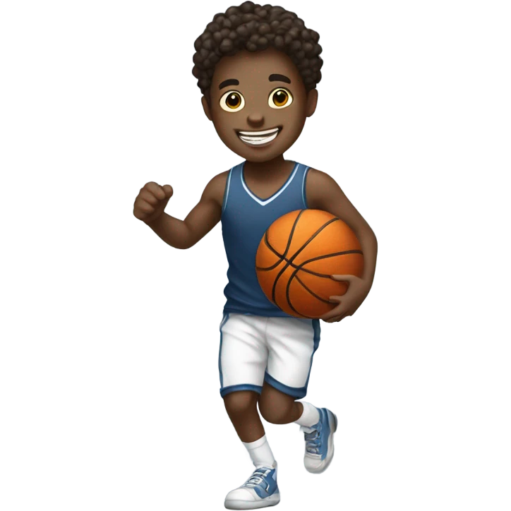 smiling boy in night shirt playing basketball emoji