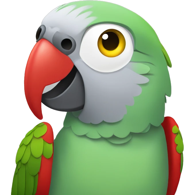 grey-green parrot, grey body with yellow head and green chest and red eyes emoji