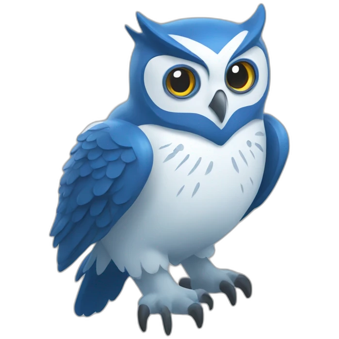 Blue and white owl aggressive with seaowl written below emoji