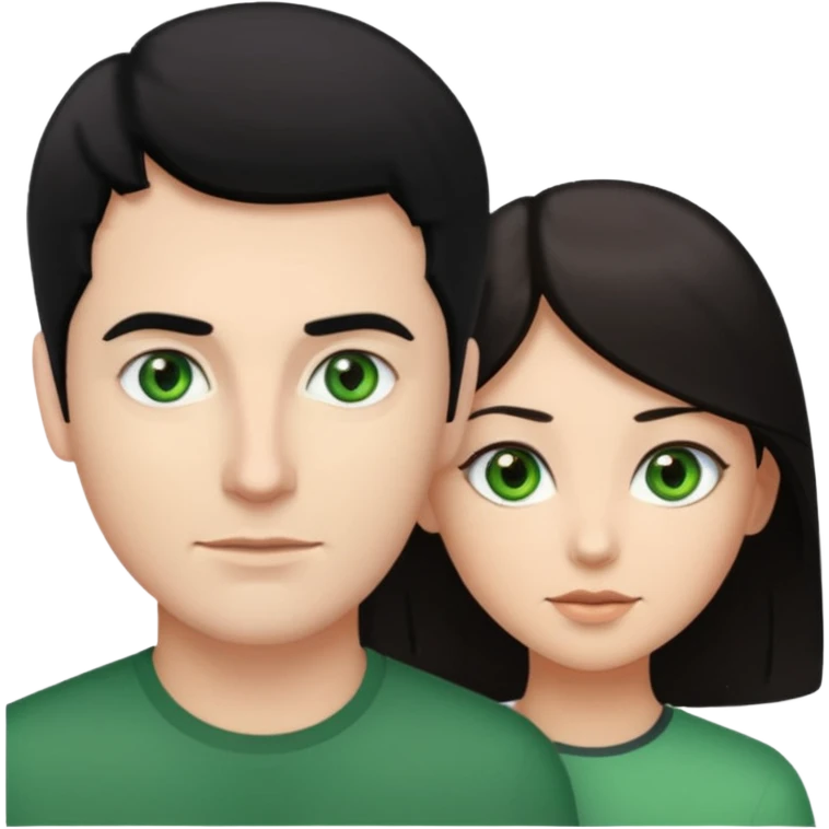 White man with black hair and green eyes woman with long light brown hair and “brown eyes” emoji