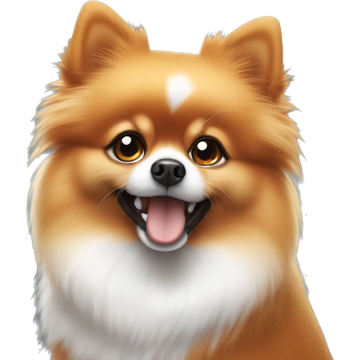 Black and white and orange  Pomeranian with sparkling eyes begging for food emoji