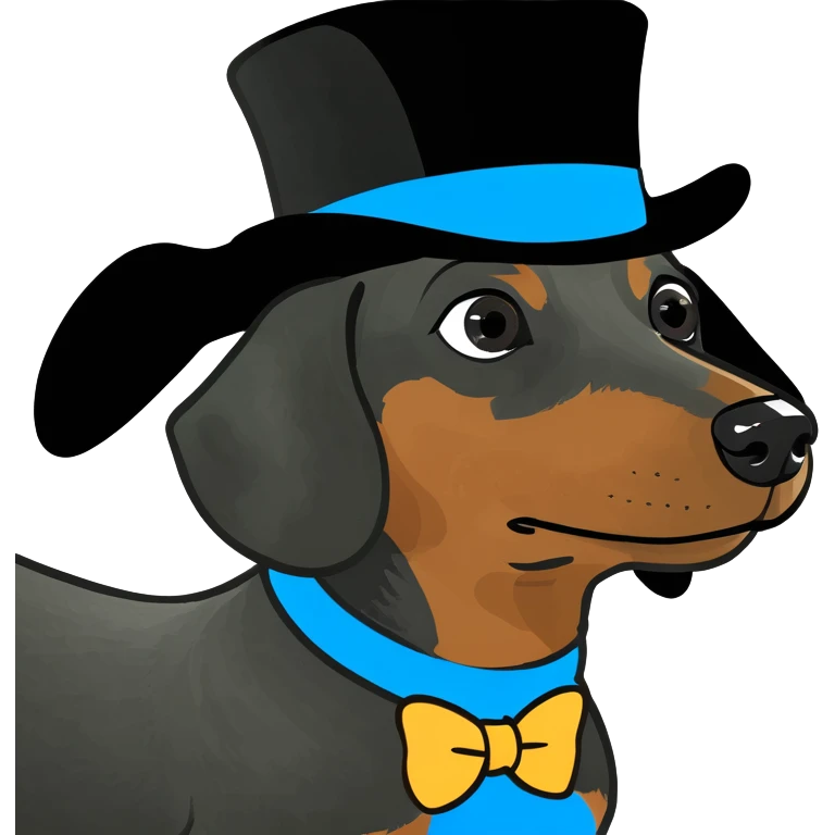 Dachshund wearing a top hat emoji