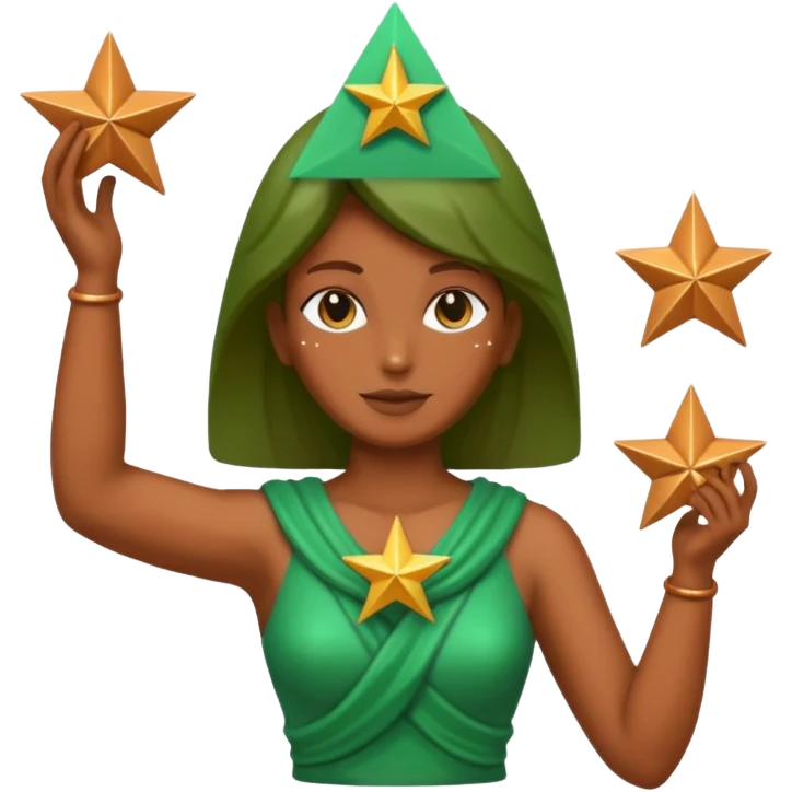 copper green female statue holding up 3 stars in a triangle emoji