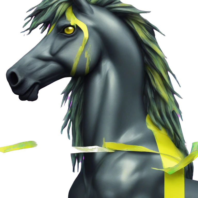 .Zombie_ Vaporwave black holographic oilslick zombie unicorn yellow caution tape graffiti Pegasus  emoji