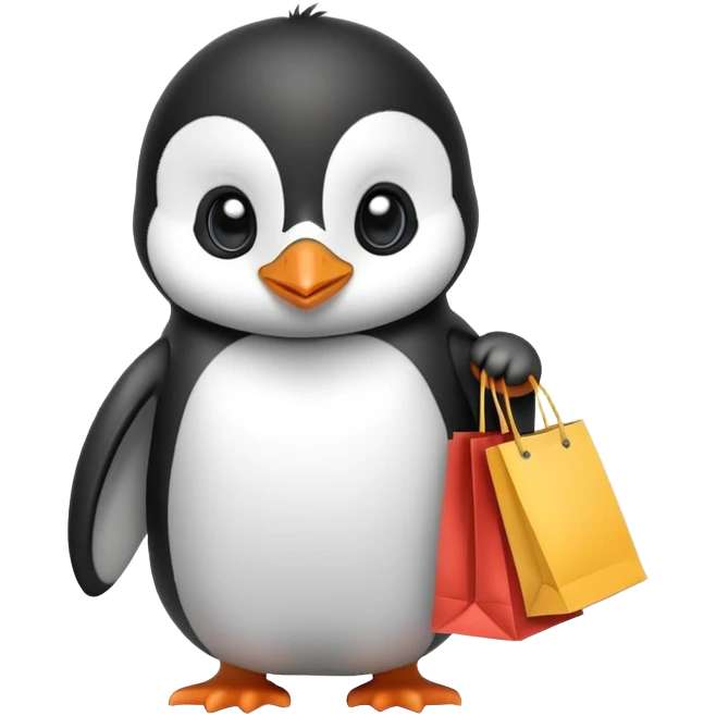adorable baby penguin with shopping bags emoji