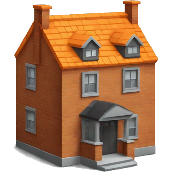 house made of orange bricks, with dark grey windows and roof emoji