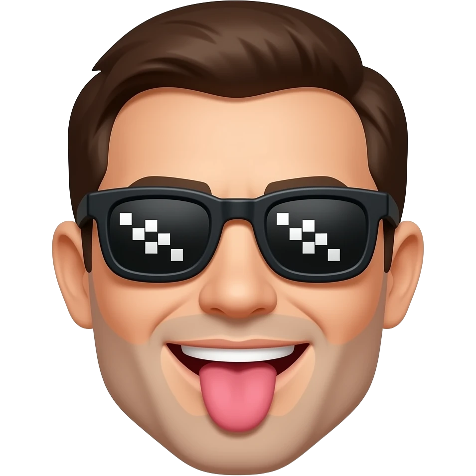 A classic emijo with tounge put and pixel sunflasses on emoji