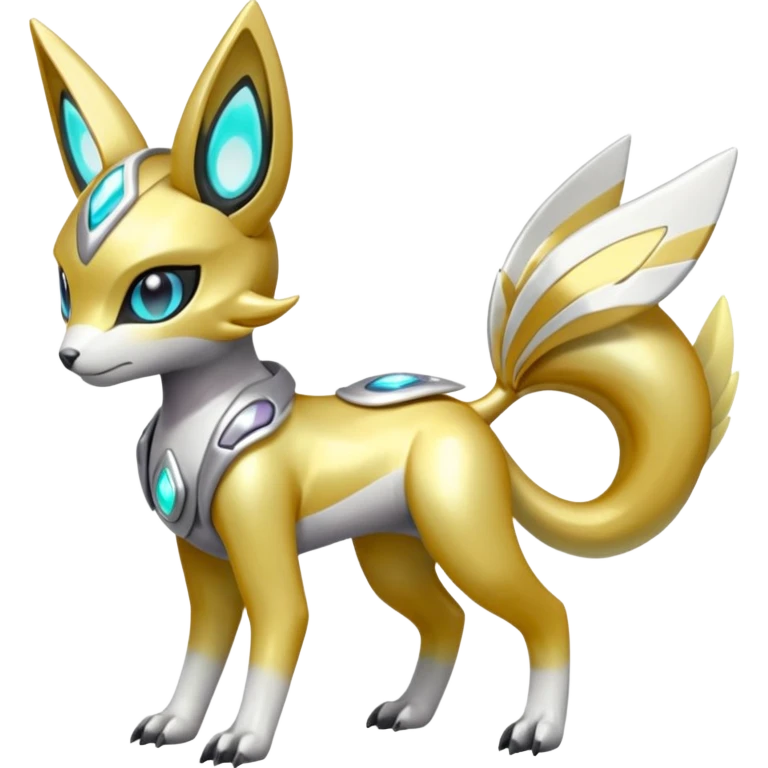Glowing futuristic cyber-Meloetta-Renamon-Protogen-Palkia-hybrid-fusion-Fakémon-creature, full body emoji