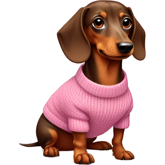 Brown and tan Dachshund wearing a pink sweater emoji