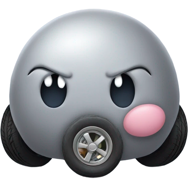 Metal cute mad Kirby Gray ball driving on car wheels with mad eyebrows game emoji