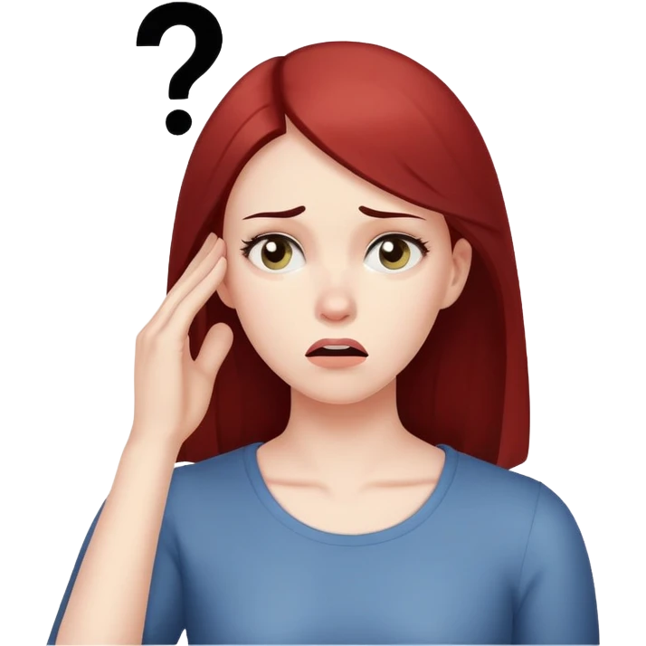 Woman with puzzled expression, scratching her head with a question mark emoji