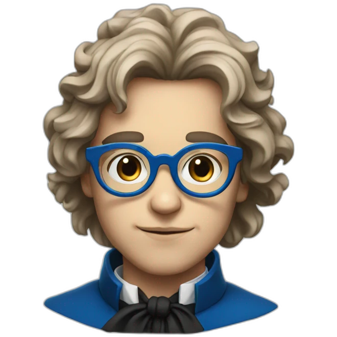 closeup of a young beethoven with blue glasses emoji