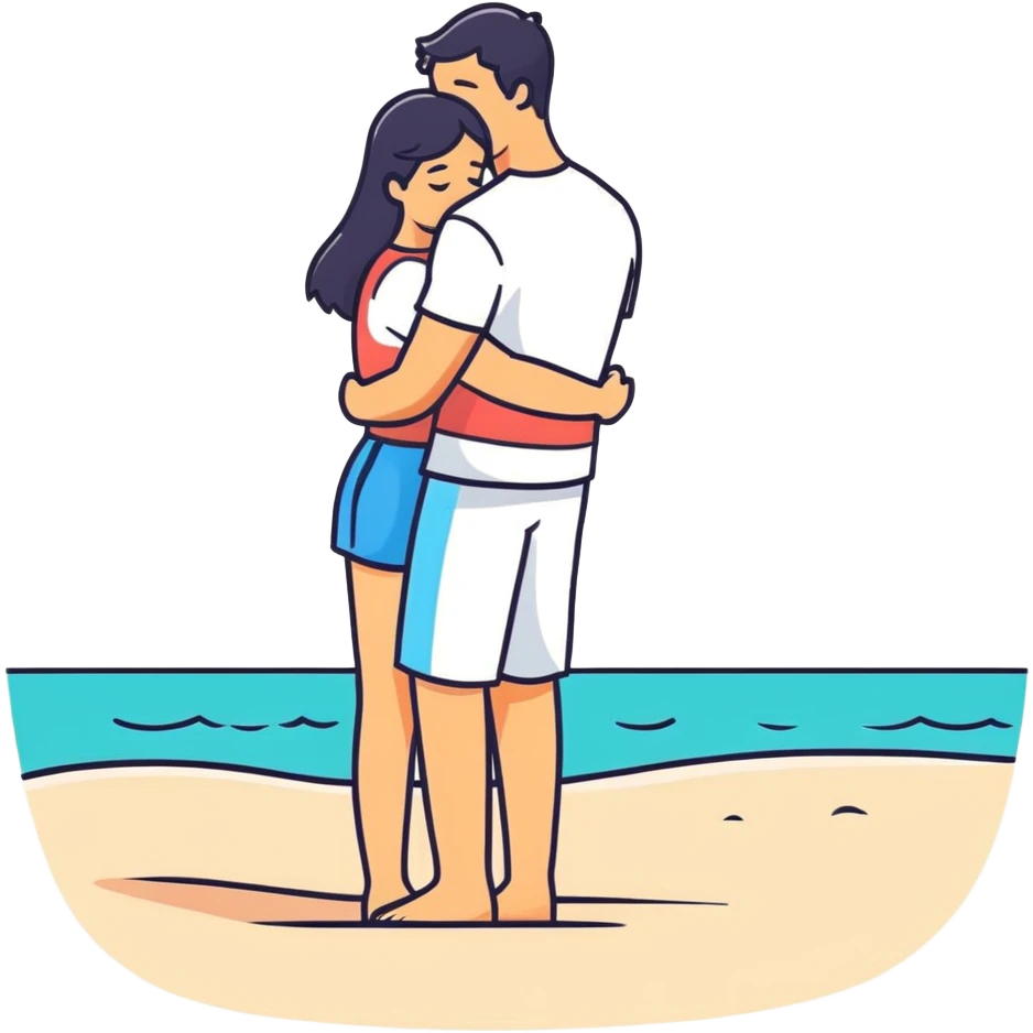 Guy and girl embracing on the beach emoji