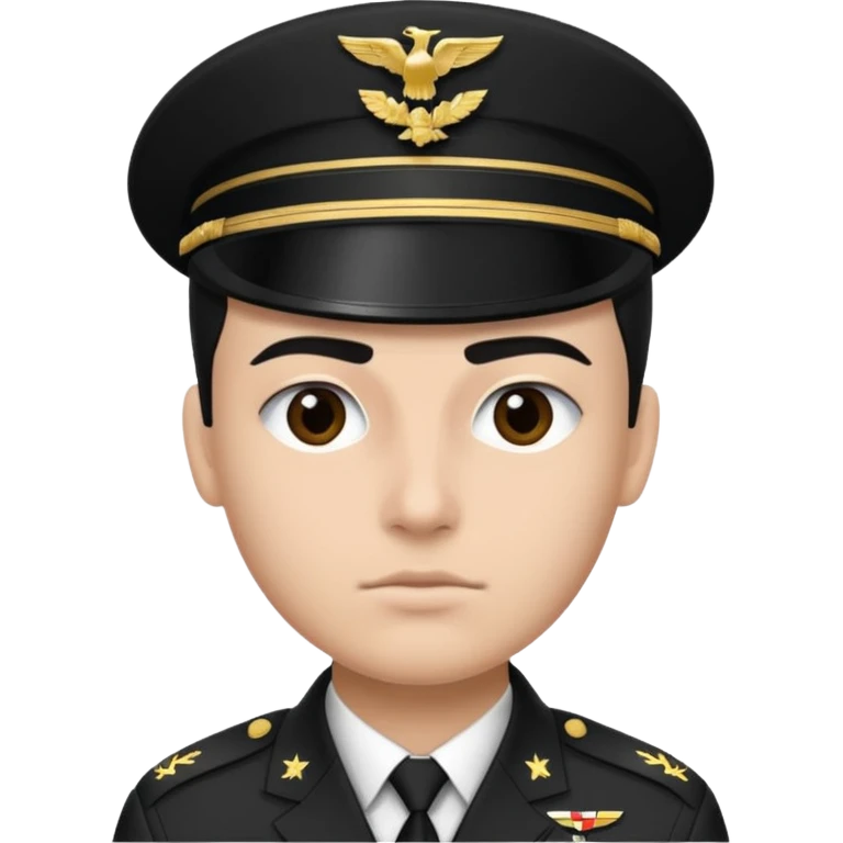 Uma pessoa, preto e branco, como se fosse as televisões de antigamente sem cor. Corte tipo militar, com duas sobrancelhas com risquinhos emoji