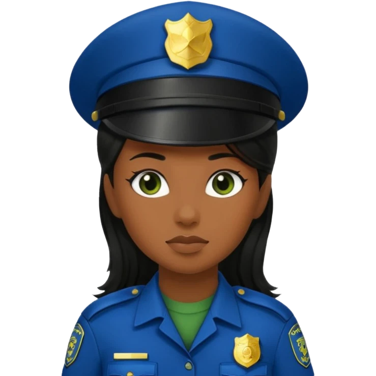Female POLICE IN green, long black hair, brown skin emoji