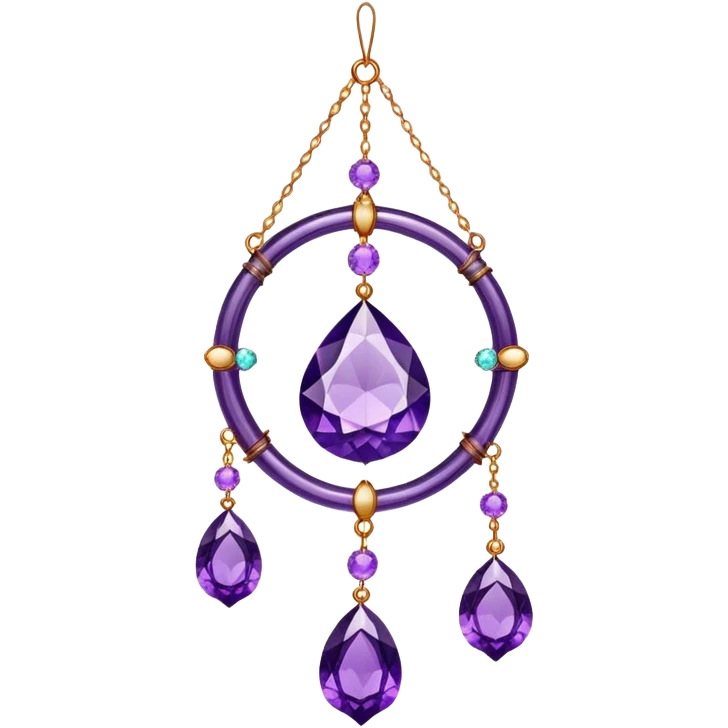 Hanging suncatcher, threads with shiny sparkly amethyst gemstones,  emoji