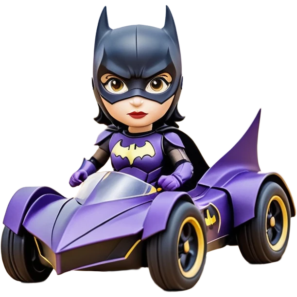 I:16 scale racing sexy fitted Batgirl’s buxom attractively armored midnight-colored tight outfit tv series style dark knight stealthy accurate sporty safe plush deluxe off-road pursuit drifting prototype car (black hair, driving aggressively) rally vehicle  emoji