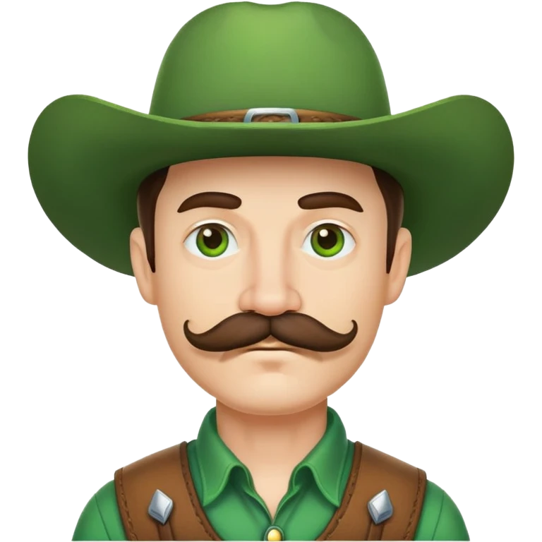 Cowboy face with green hat and handlebar mustache emoji