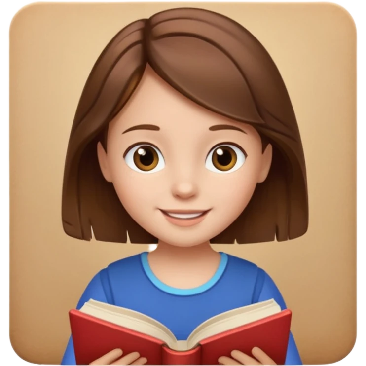 Niña pequeña de cabello castaño leyendo un libro feliz emoji